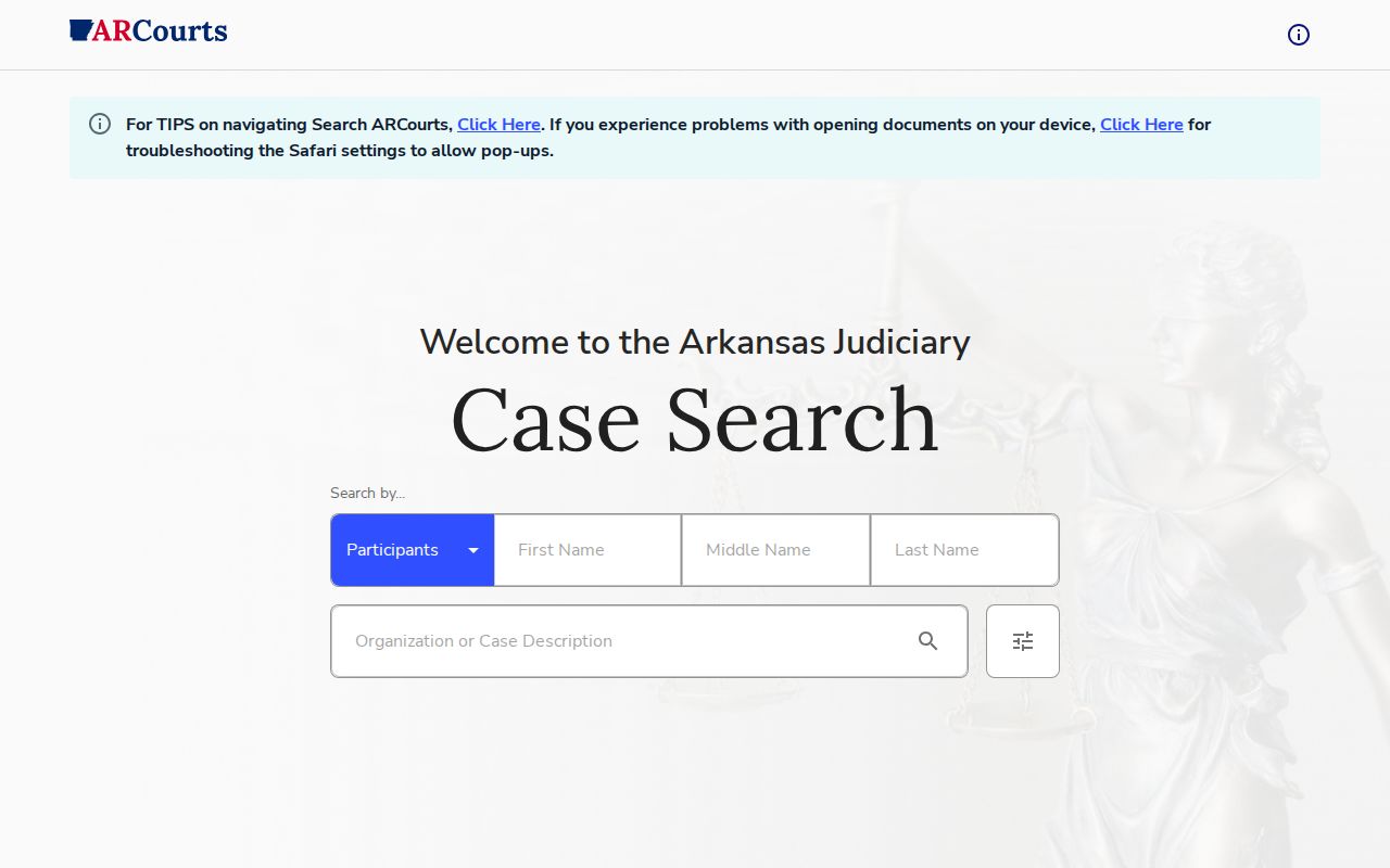 Ashley County case search fields in Search ARCourts