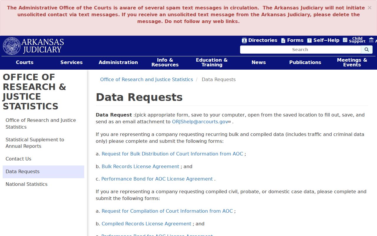 Ashley County court records channel for compiled AOC data requests