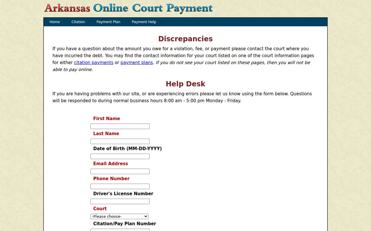 Ashley County traffic court payment portal participation help